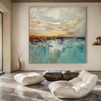 Blue, Gray, Gold with Impasto "Sunset Reflection" Abstract Painting On Canvas PS1422