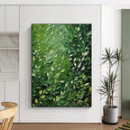 “Green Leafy Textured Abstract” - Impressionist Botanical Painting On Canvas PT2284