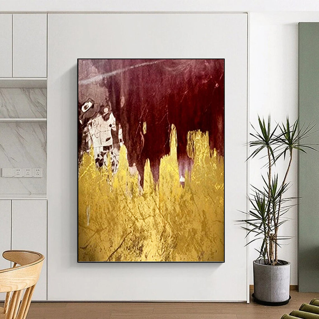 “Burgundy - Gold Abstract” - Abstract Expressionist Painting On Canvas PT1336