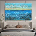 “Blue Water with White Dots and Colorful Shore” - Impressionist Maritime - Painting On Canvas PT1794