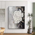 Textured White Rose, Abstract Floral, Van Gogh - Textured Style, Painting On Canvas PT2104