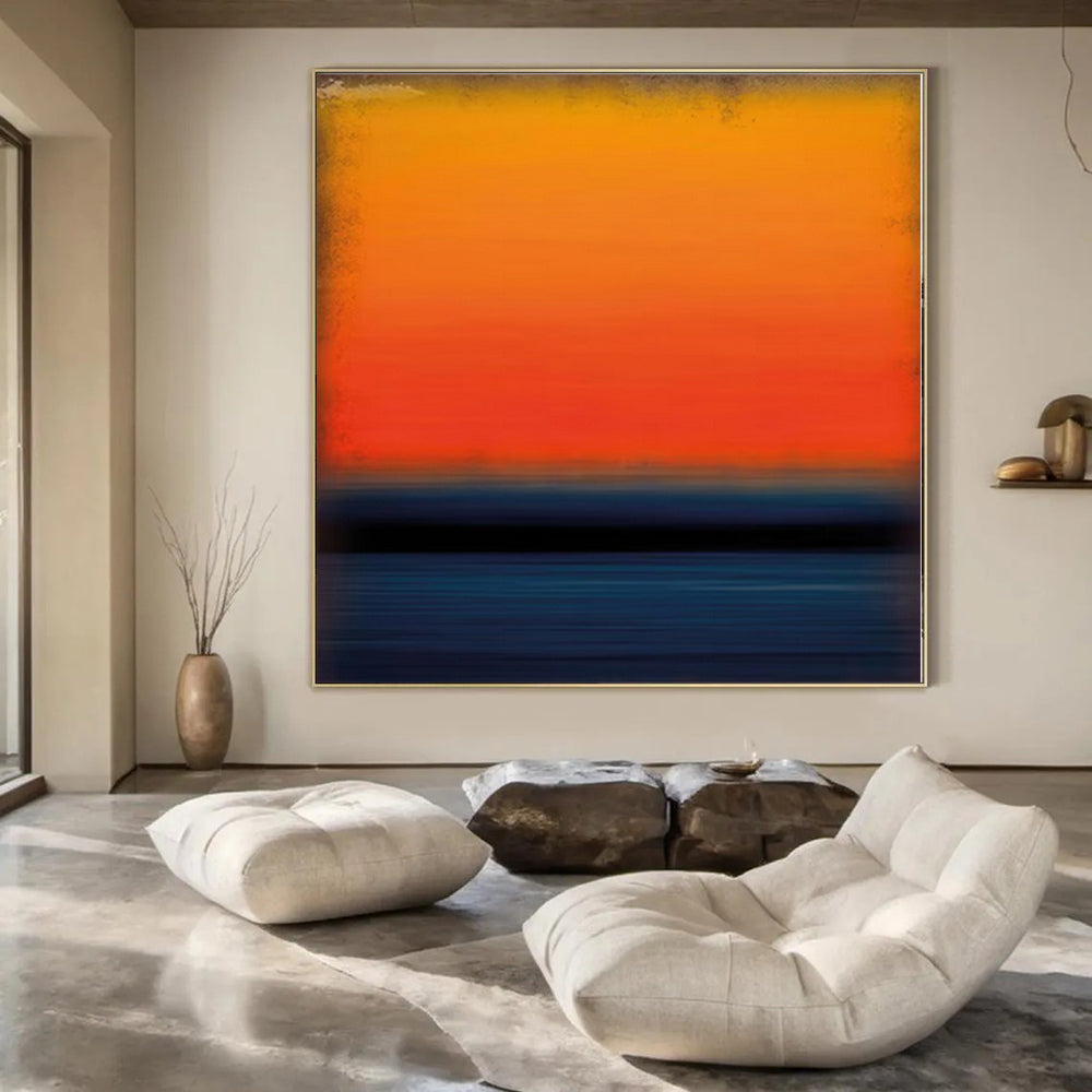 Gradient Orange, Red and Blue with Subtle Textures "Dusk Horizon" Abstract Painting On Canvas PS1183