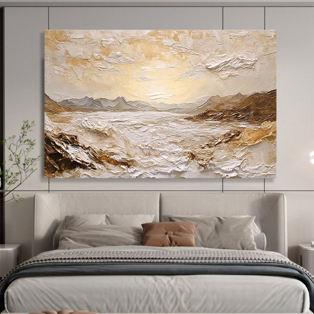 “Textured Golden Horizon” - Impasto Landscape Painting On Canvas DKS458