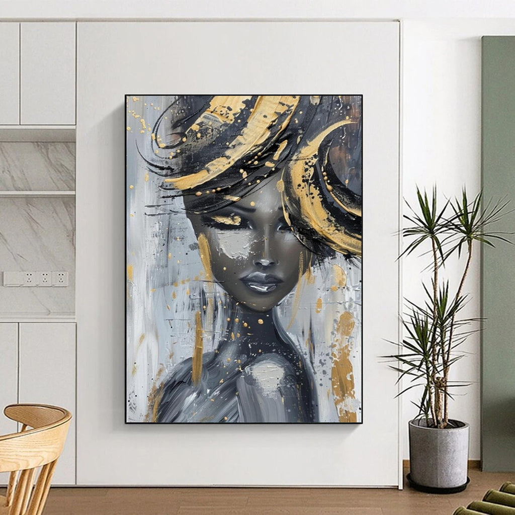 “Abstract Woman with Gold Accents” - Expressive Acrylic Painting On Canvas PT2196