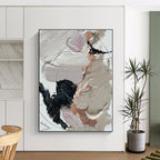 “Beige - Black - Pink Gentle Abstraction” - Beige, Black, Pink, White Abstract Painting On Canvas PS0512
