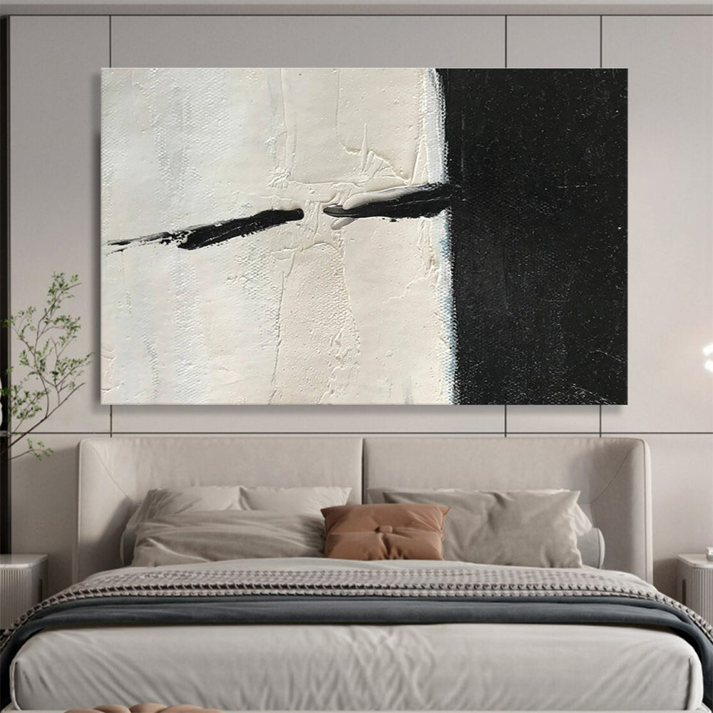 Minimalist Black - White Divide Abstract Painting On Canvas DKS177