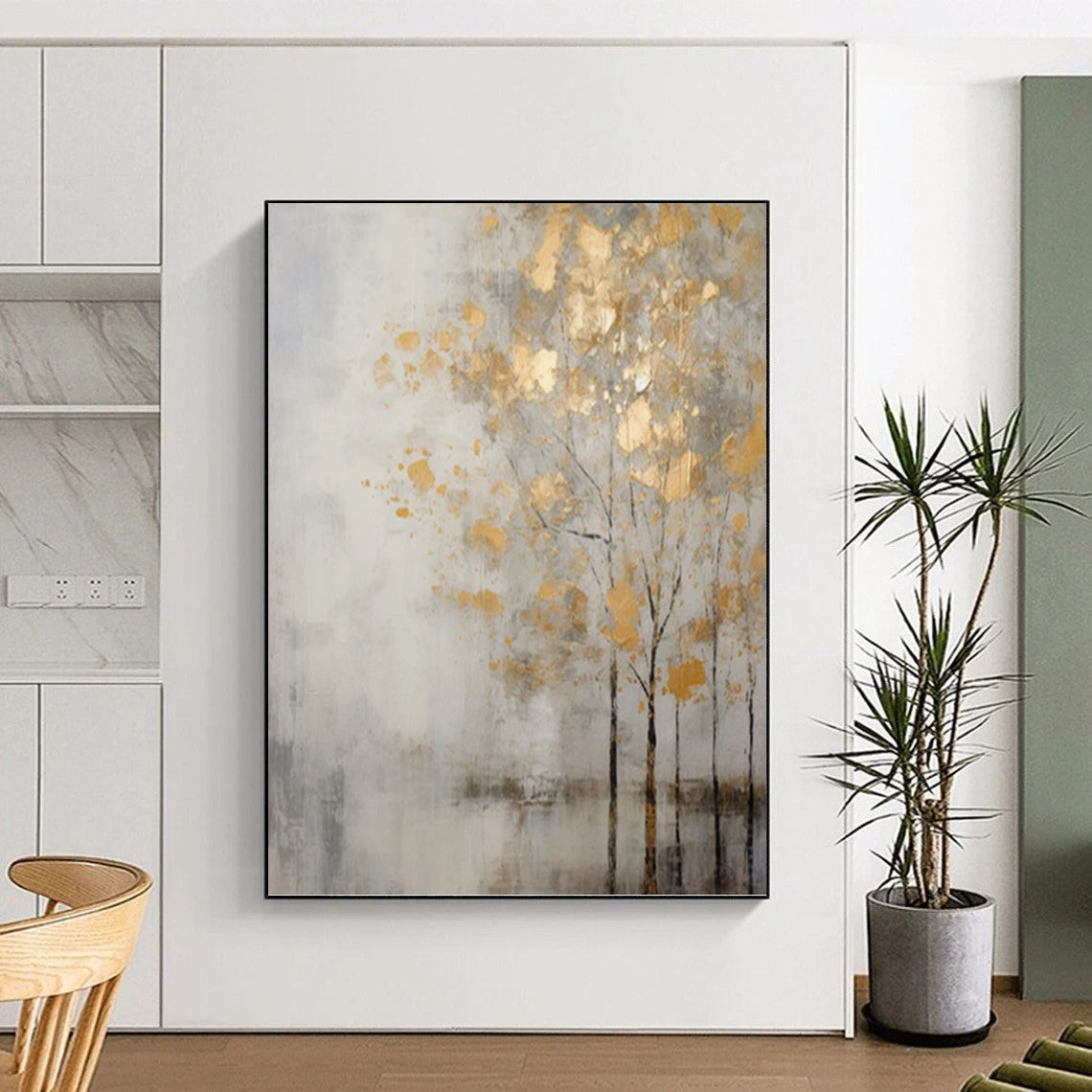 “Golden Tree Silhouette” - Abstract Landscape Painting On Canvas PT1055