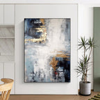 “Elegant Gold - Accented Monochrome Abstract” - Minimalist Abstract Painting On Canvas PS0237