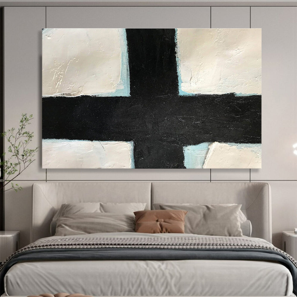Bold Black - White Cross Abstract Painting On Canvas DKS180