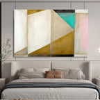 “Gold - White Geometric Harmony” Abstract Painting On Canvas DKS283