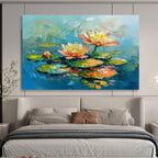 “Colorful Water Lilies” - Impasto Floral Painting On Canvas PT088