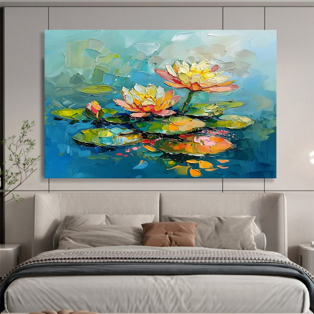 “Colorful Water Lilies” - Impasto Floral Painting On Canvas PT088