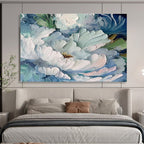 Aqua Peonies - Textured Floral Oil Painting, Ideal for Bathroom & Sunroom DKS675