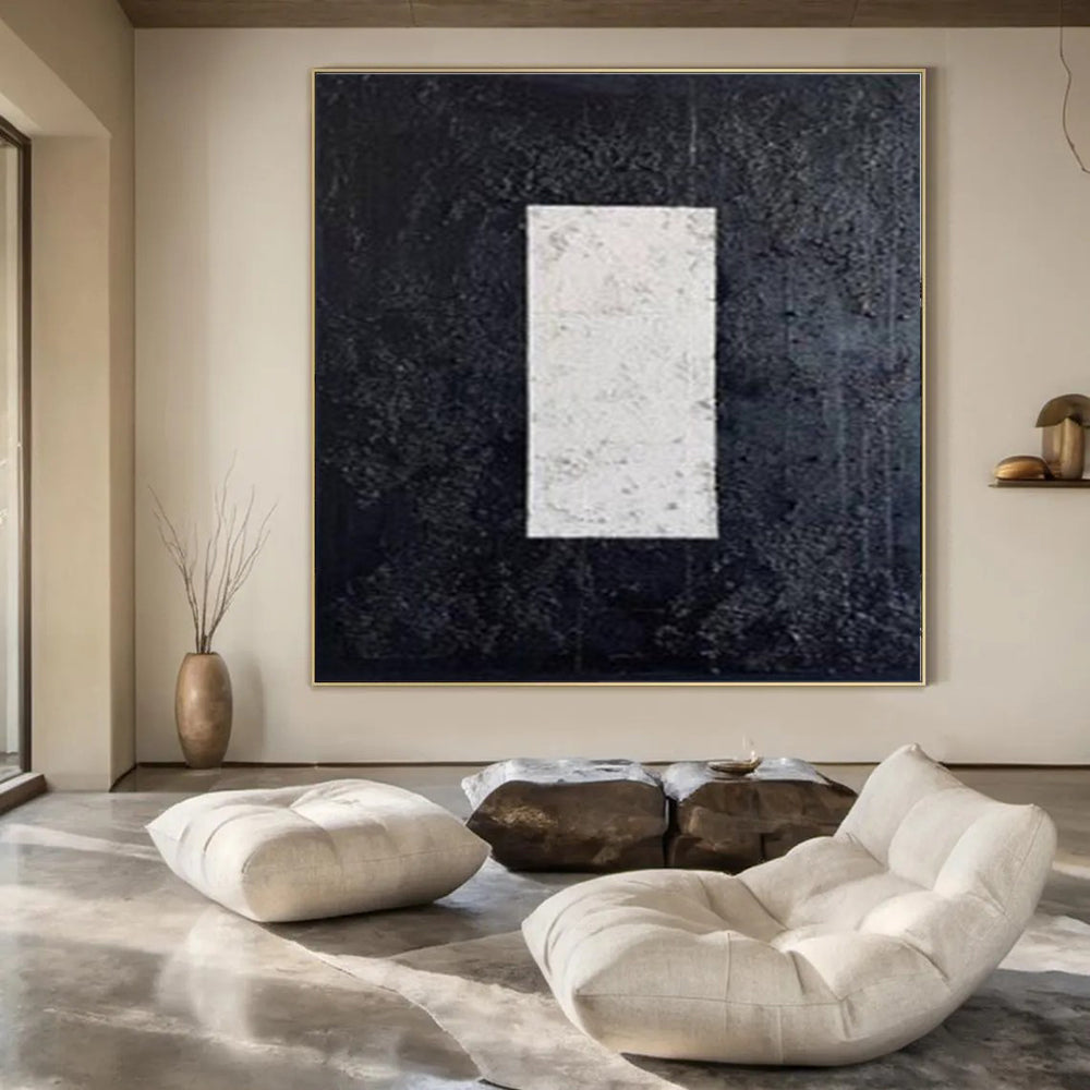 Textured Black and White Rectangles "Subtle Strength" Abstract Painting On Canvas PS1078
