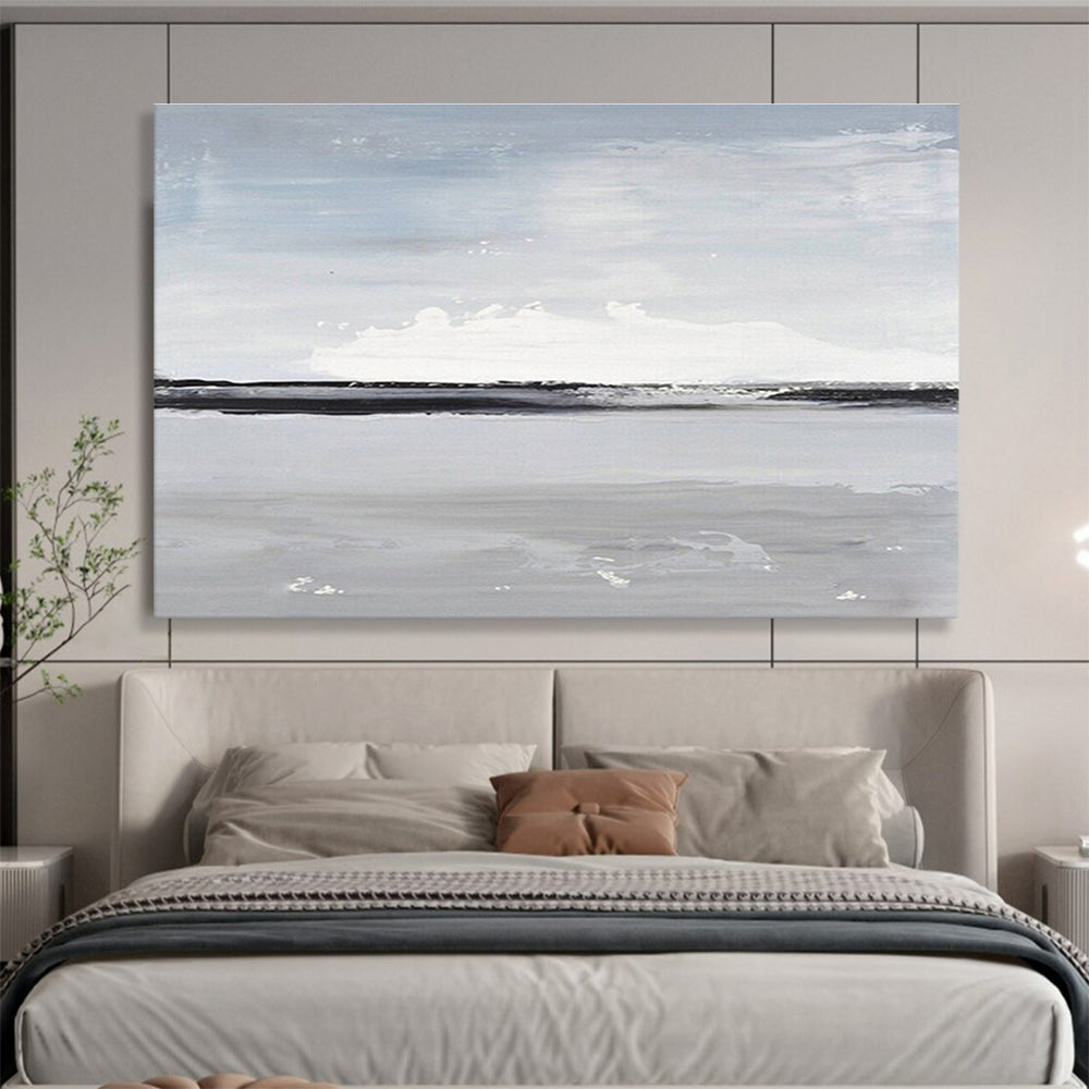 “Monochrome Horizon” - Minimalist Seascape Painting On Canvas DKS437