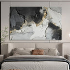 “Black - Gray - Gold Textured Abstract” - Luxe Abstract Painting On Canvas PT1580