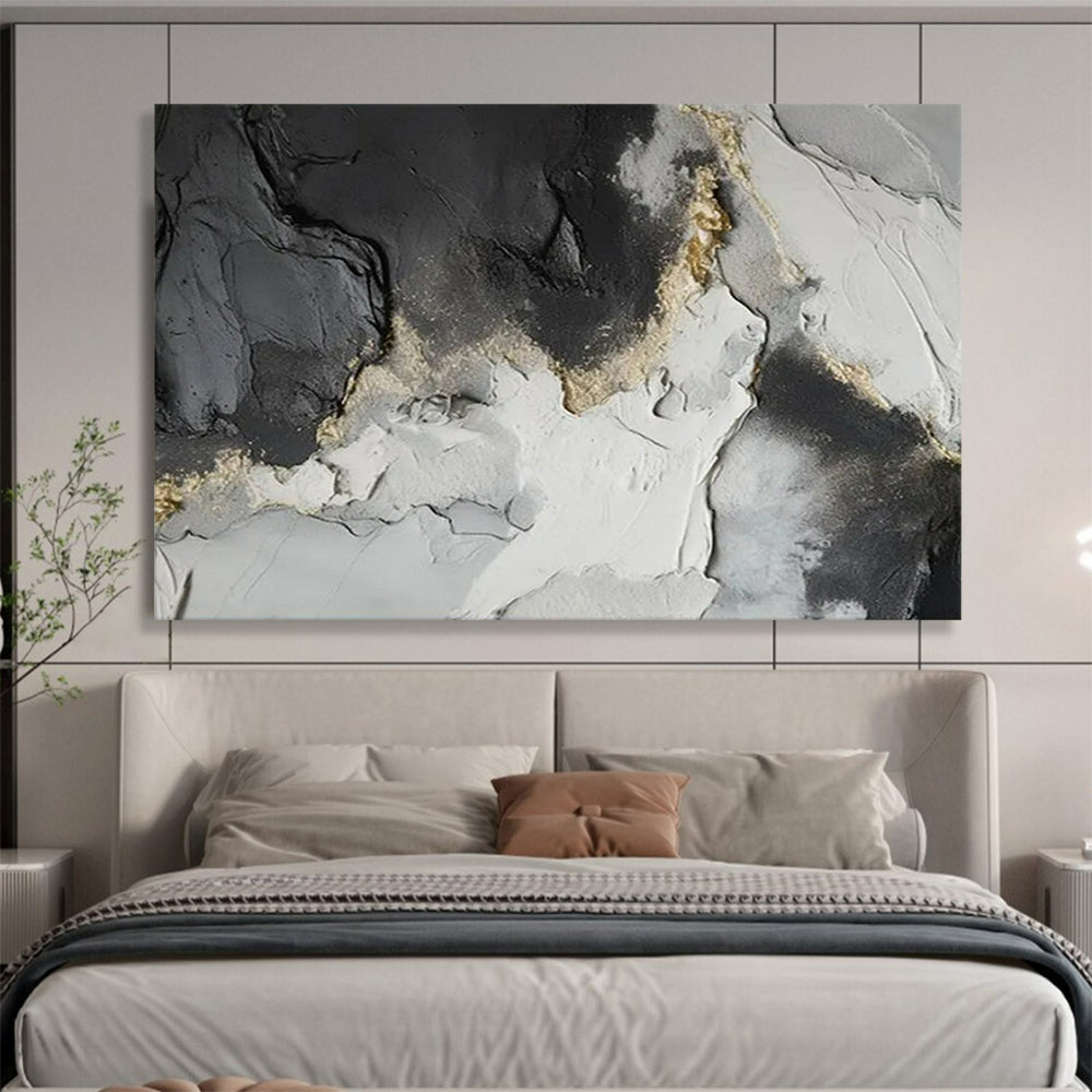“Black - Gray - Gold Textured Abstract” - Luxe Abstract Painting On Canvas PT1580