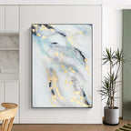 “Blue, Gray & Gold Flowing Shapes” - Abstract Painting On Canvas PS0428