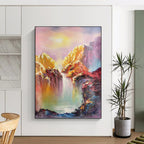 “Colorful Mountain Waterfall” - Expressionist Landscape Painting On Canvas PT1279