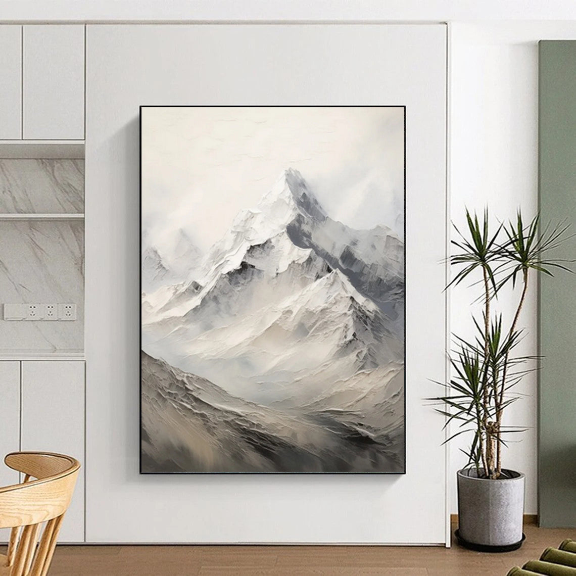 “White - Grey Mountain Peaks” - Impasto Landscape Painting On Canvas PT1256