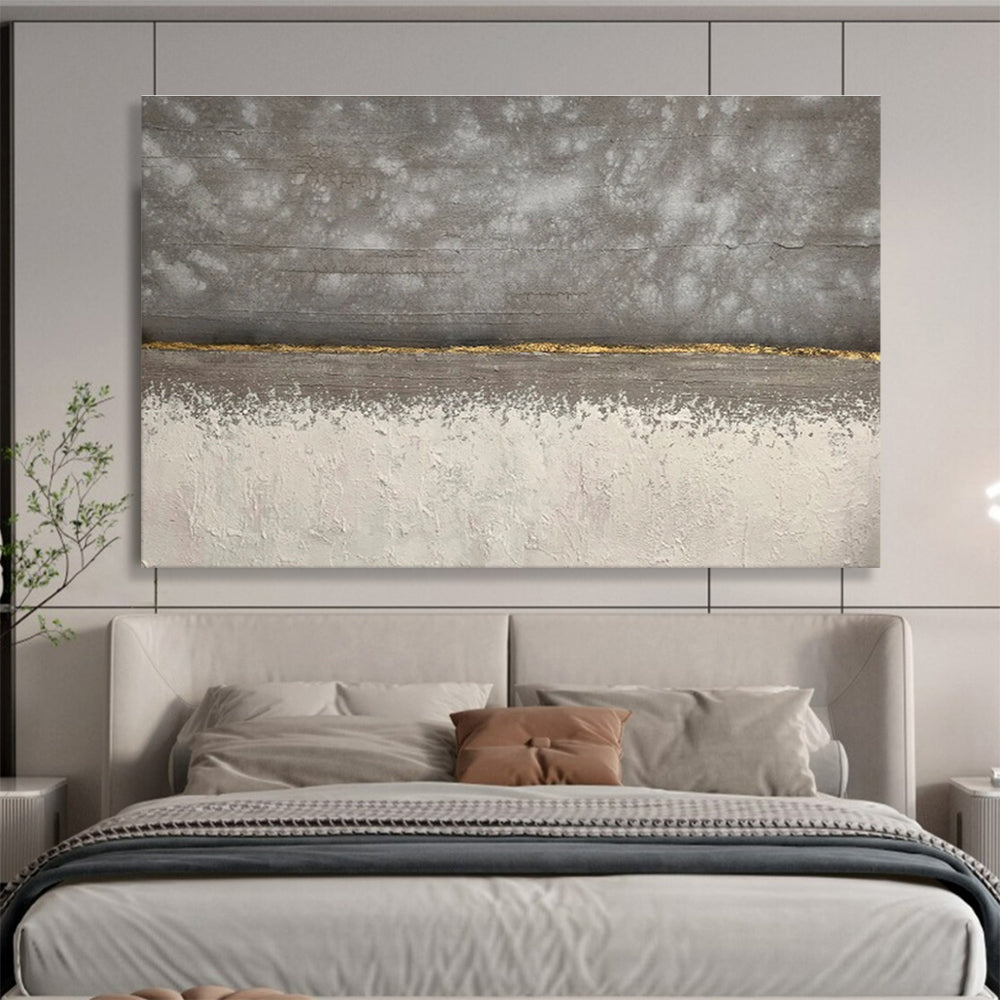 Minimalist Grey with Gold Accent Abstract Painting On Canvas DKS172
