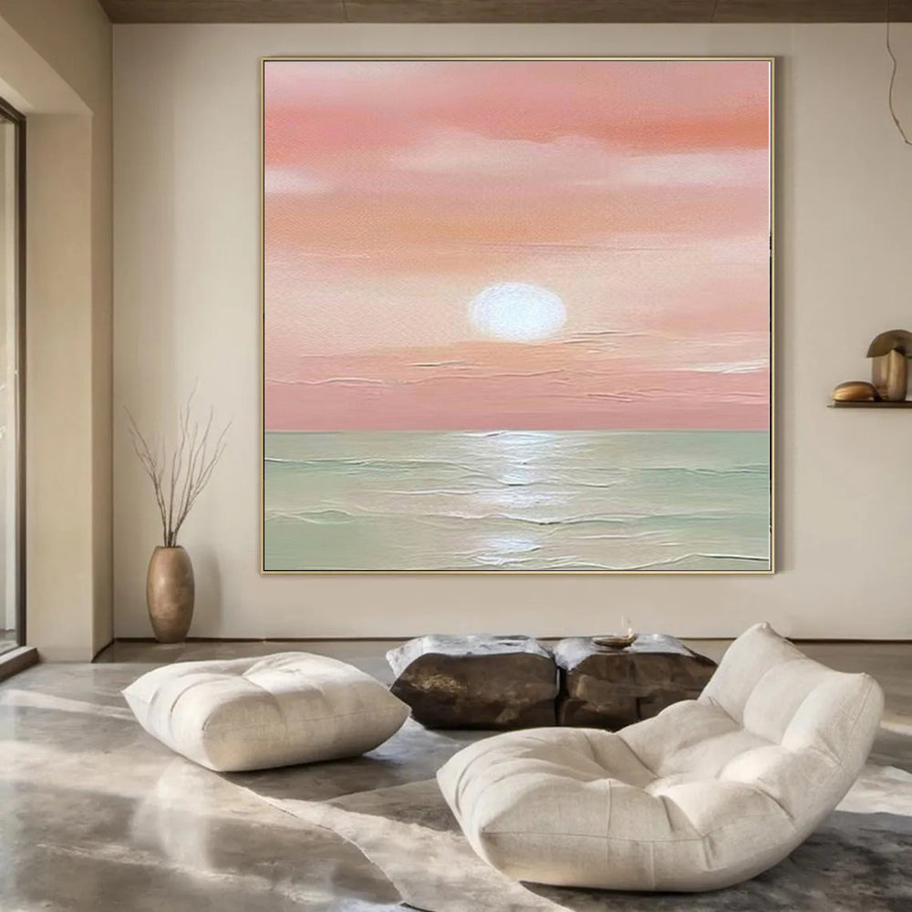 “Pink Sunset Over Sea” - Coastal Abstract Painting On Canvas PS0184