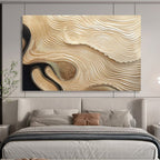 “Golden Wavy Textures on Black” - 3D - Like Abstract Painting On Canvas PT101