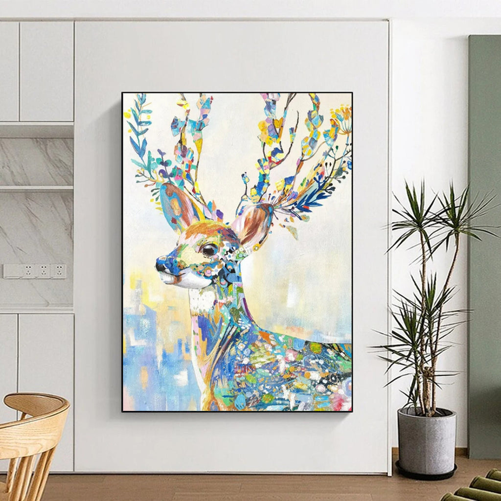 “Colorful Floral Deer” - Whimsical Pop - Art Painting On Canvas PT2209