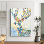 “Colorful Floral Deer” - Whimsical Pop - Art Painting On Canvas PT2209