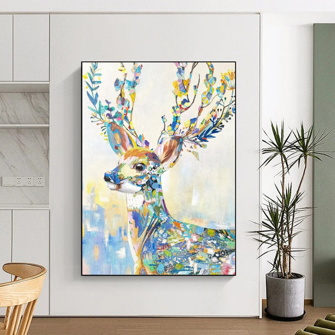 “Colorful Floral Deer” - Whimsical Pop - Art Painting On Canvas PT2209