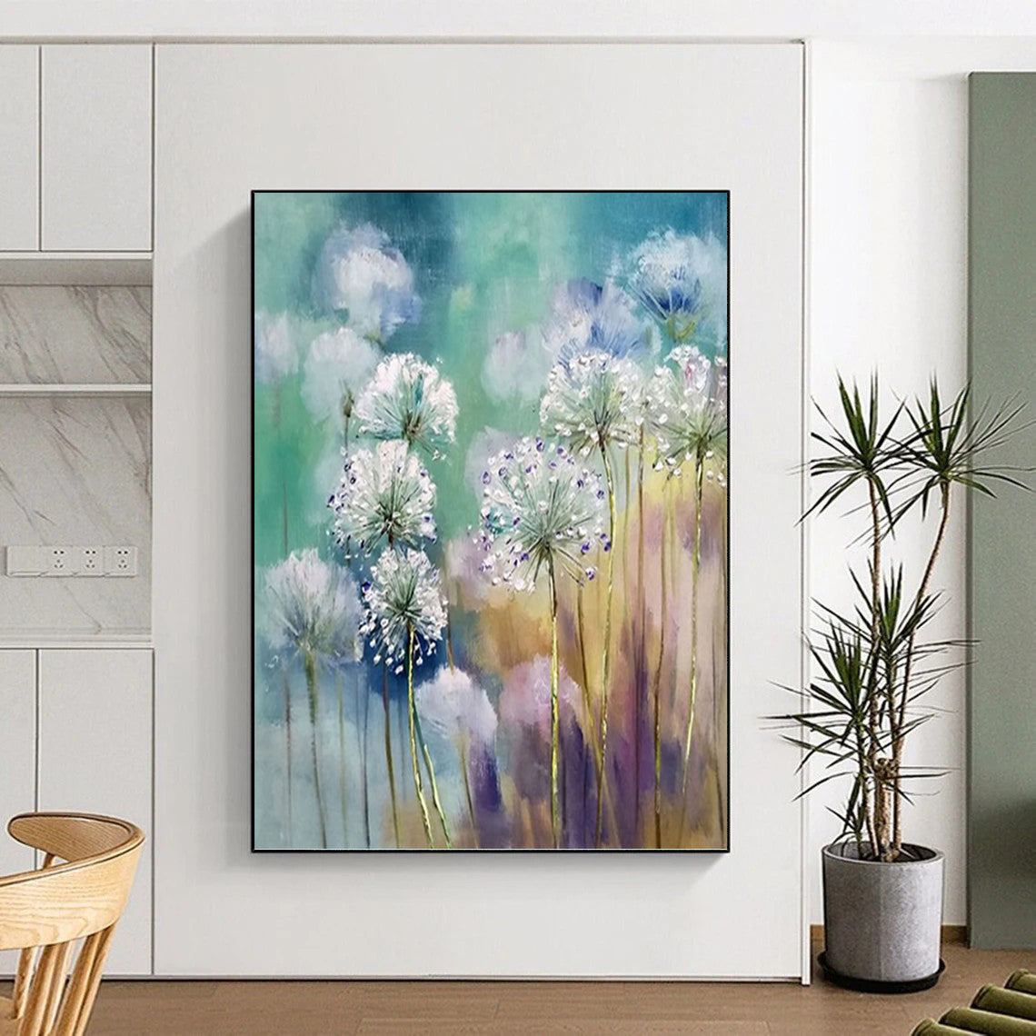 “Soft Floral Abstract in Green and Blue” - Impressionistic Abstract Painting On Canvas PT1032