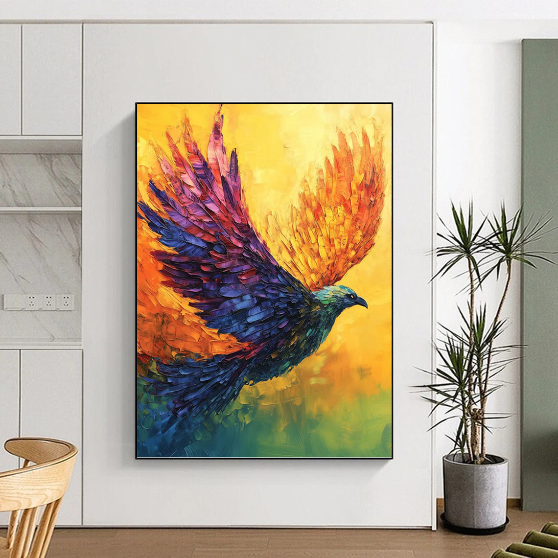 “Colorful Flying Bird” - Avian, Vibrant - Hued Painting On Canvas PT1656
