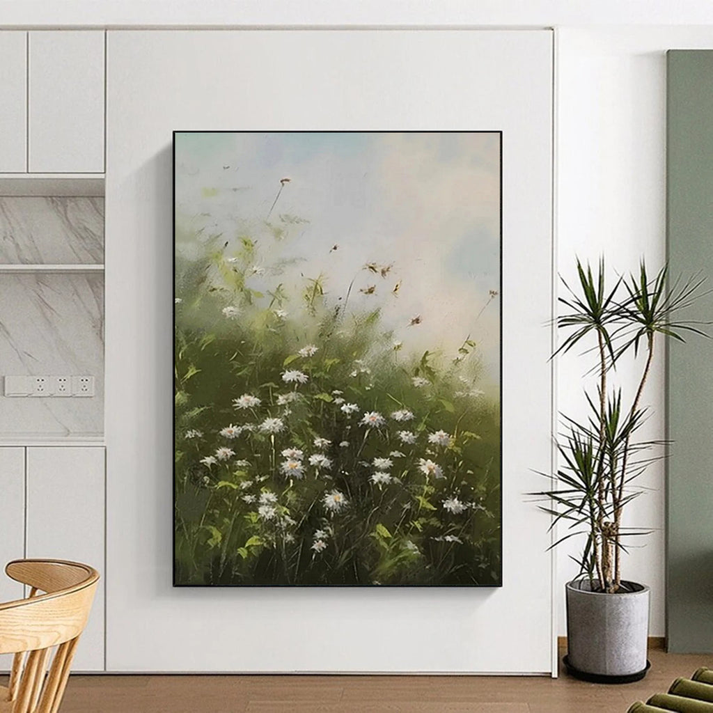 Dreamy Daisy Field, Impressionistic Nature, Monet - Inspired Light, Painting On Canvas PT2108