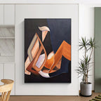 “Geometric Shapes: Brown, Orange, and Purple Abstract” - Cubist - Inspired Abstract Painting On Canvas PT0927