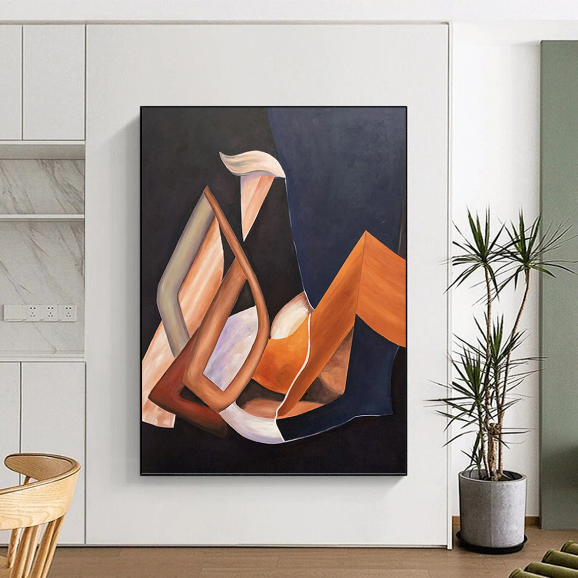 “Geometric Shapes: Brown, Orange, and Purple Abstract” - Cubist - Inspired Abstract Painting On Canvas PT0927