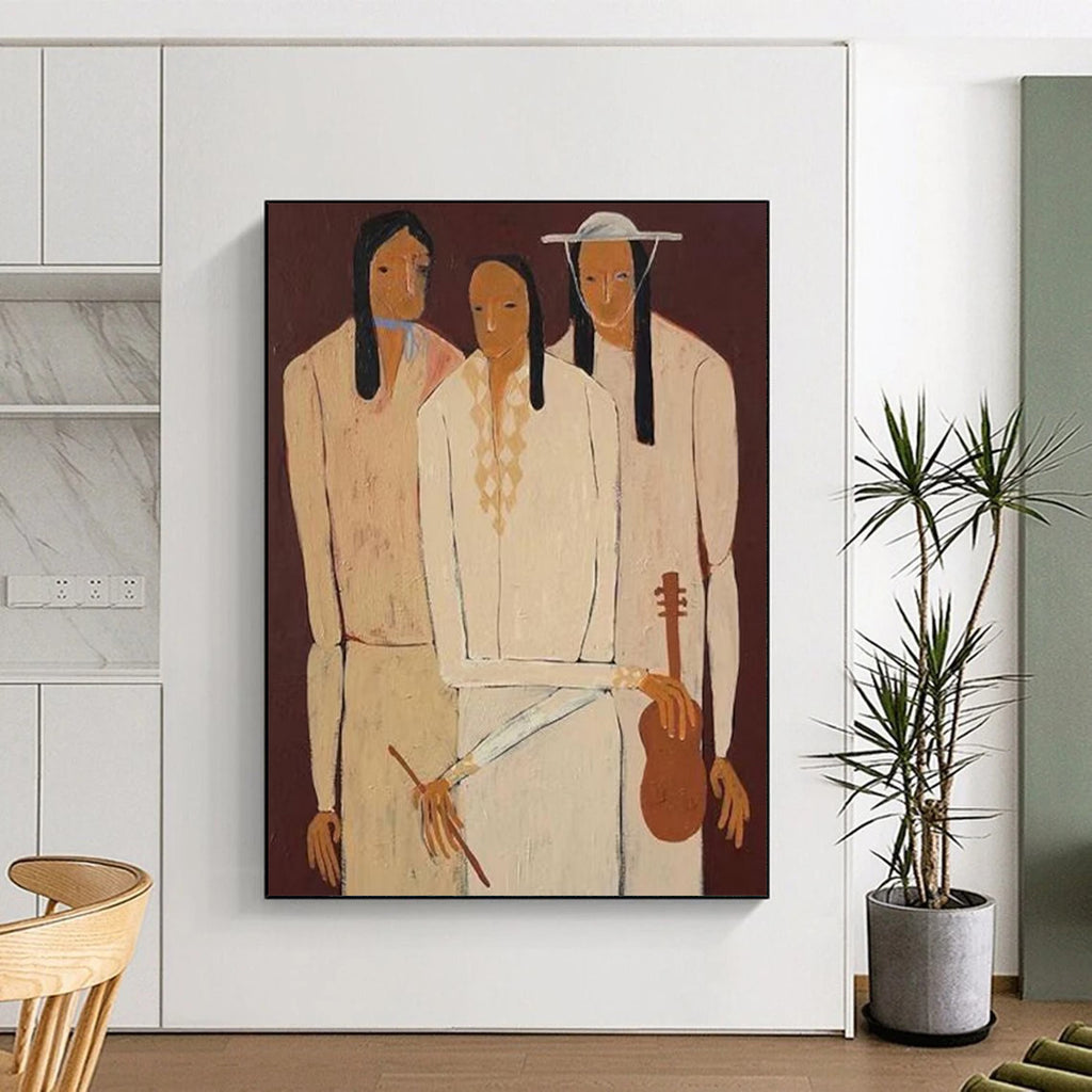 “Three Figures” - Earthy Tones & Simplified Forms Painting On Canvas DS141