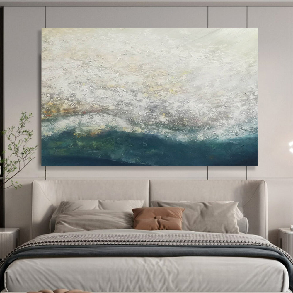 “White - Blue Sea Mist” Abstract Painting On Canvas DKS298