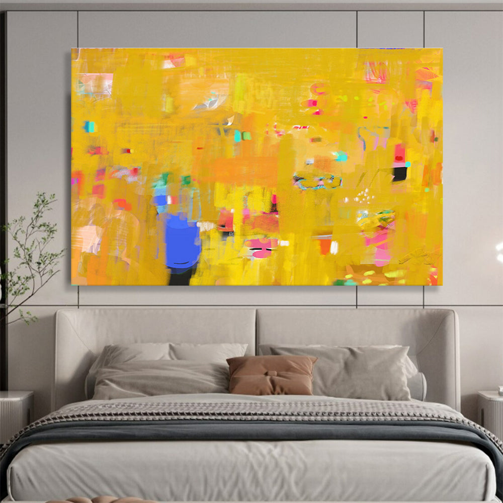 Bright Yellow Abstract Energy Painting On Canvas DKS038