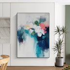 “Blue, White and Pink Floral Abstract” - Impressionistic Flower Painting On Canvas PT0996