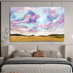 “Vibrant Sky and Field Abstract Landscape” - Cheerful Landscape Painting On Canvas PT149