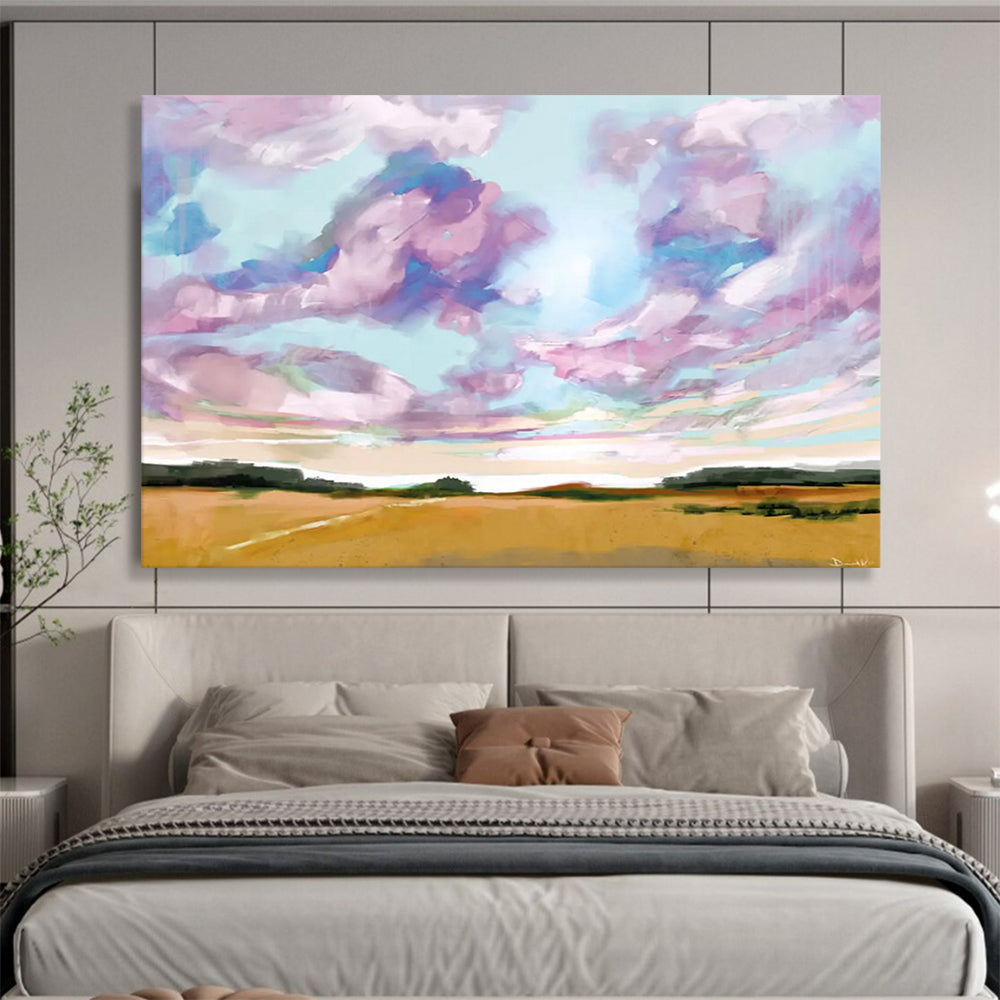 “Vibrant Sky and Field Abstract Landscape” - Cheerful Landscape Painting On Canvas PT149
