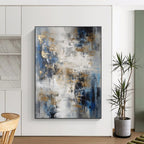 “Blue - Gray - Gold Dynamic Abstraction” - Blue, Gray, Gold Abstract Painting On Canvas PS0537