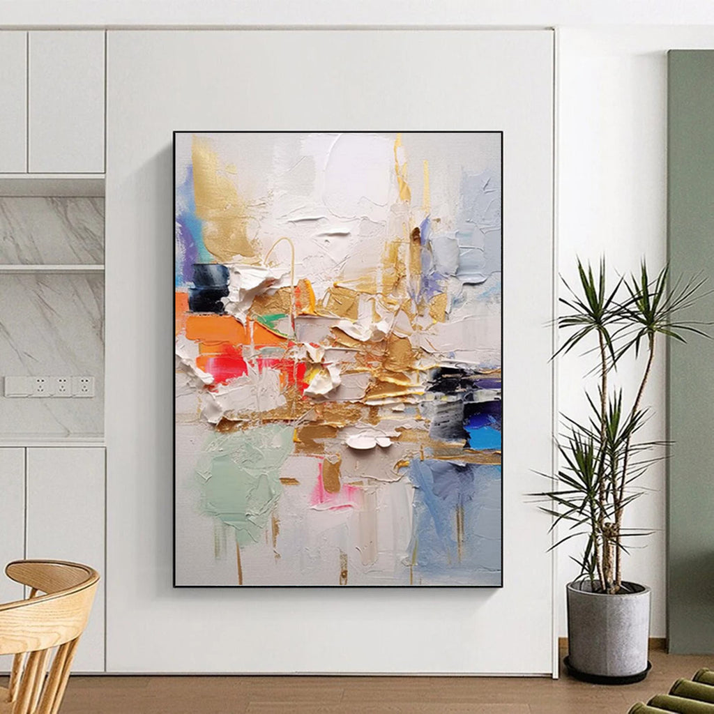 “Colorful Textured Abstract” - Gold, Color - Blocked Abstract Painting On Canvas PT1056
