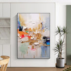 “Colorful Textured Abstract” - Gold, Color - Blocked Abstract Painting On Canvas PT1056
