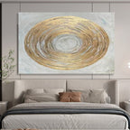 “Gold and Silver Circular Abstract” - Metallic Abstract Painting On Canvas PT109