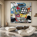Colorful, Eclectic Shapes with Playful Patterns "Whimsical Mosaic" Abstract Painting On Canvas PS1172