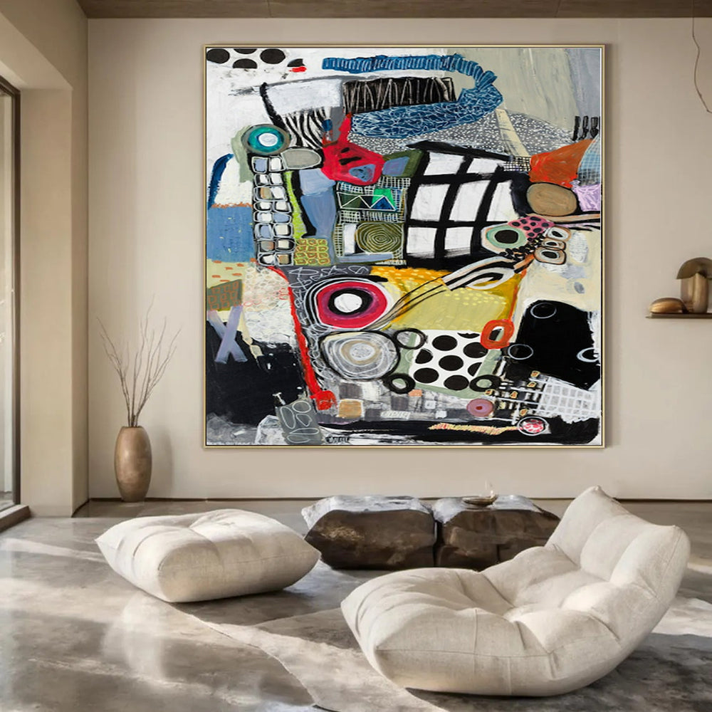 Colorful, Eclectic Shapes with Playful Patterns "Whimsical Mosaic" Abstract Painting On Canvas PS1172