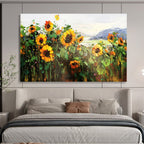 “Sunflower Field with Mountain View” - Impressionist Landscape - Painting On Canvas PT1760