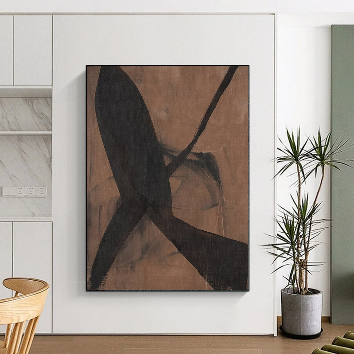 “Earthy Brown - Black Abstract Shapes” - Organic Abstract Painting On Canvas PS0267