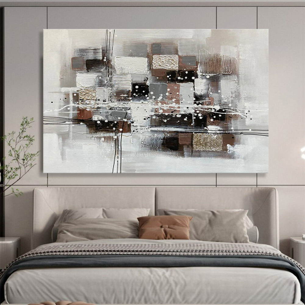 Neutral Geometric Abstract with Gold - Contemporary Abstract Painting On Canvas DKS354